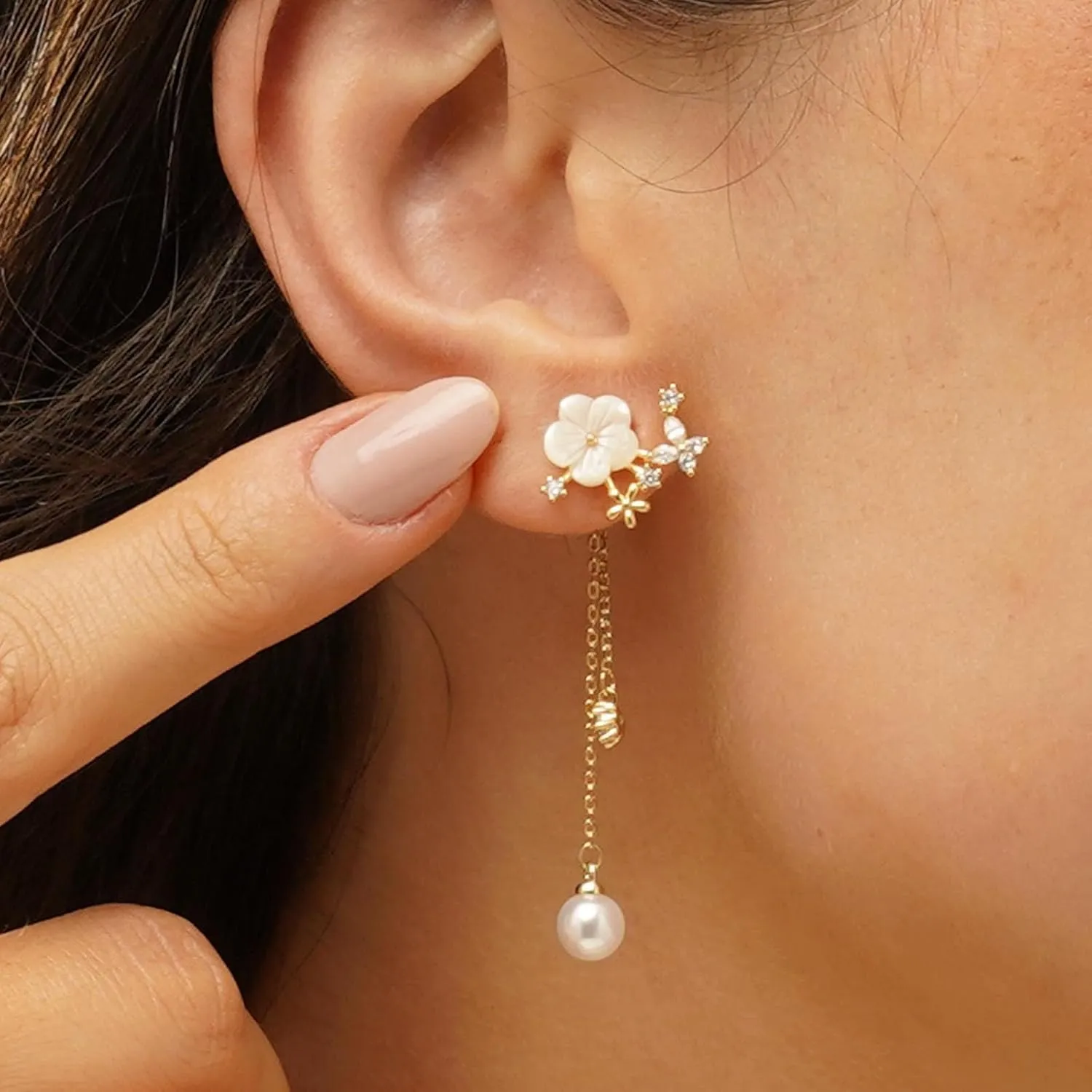 Pearl Earrings for Women Dangle Silver/Gold Plated Flower Earrings Stud Pearl Drop Wedding Earring for Brides Gold Prom Jewelry Bridesmaid Gift For Her