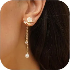 Pearl Earrings for Women Dangle Silver/Gold Plated Flower Earrings Stud Pearl Drop Wedding Earring for Brides Gold Prom Jewelry Bridesmaid Gift For Her