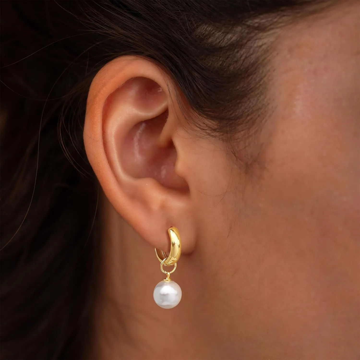 Pearl Earrings for Women, Trendy 14k Gold Plated Drop Hoop Pearl Earrings Dainty Freshwater Leaf Bow Pearl Dangle Earring Elegant Hypoallergenic Bridesmaid Gold Pearl Earrings Wedding Jewelry for Women