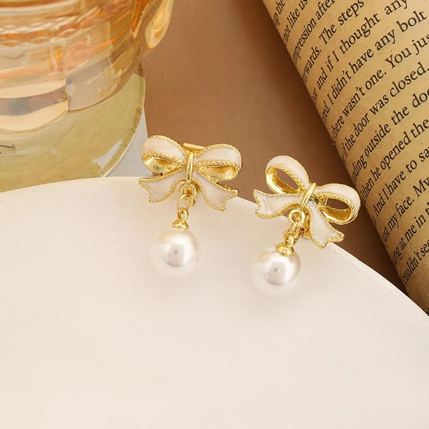 Pearl Earrings for Women, Trendy 14k Gold Plated Pearl Drop Earrings Hypoallergenic Gold Dangle Earrings Jewelry Wedding