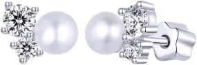 Pearl earrings for women White Gold Plated Moissanite Stud Earrings Stud Screw Back 925 Sterling Silver Pearl Hypoallergenic Earrings for Women-T23