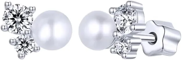Pearl earrings for women White Gold Plated Moissanite Stud Earrings Stud Screw Back 925 Sterling Silver Pearl Hypoallergenic Earrings for Women-T23