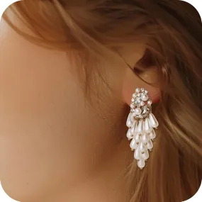 Pearl Earrings for Women,14k Gold Pearl Drop Dangle Earrings,Baroque Pearl Drop Earrings For WomenWedding Bridal Crystal Simulated Pearl Multi Beaded Cluster Chandelier Dangle Earrings