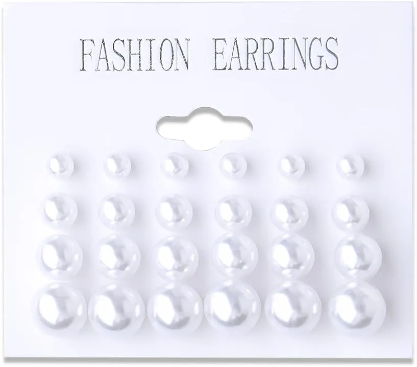 Pearl Stud Earrings Set for Women Birthday Wedding Bridal Earring Simulated Studs Earrings for Sister Hypoallergenic Faux Pearl Earrings for Women 12 Pairs Round Ball Pearls Set 5mm 8mm 10mm 12mm
