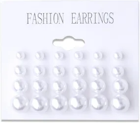 Pearl Stud Earrings Set for Women Birthday Wedding Bridal Earring Simulated Studs Earrings for Sister Hypoallergenic Faux Pearl Earrings for Women 12 Pairs Round Ball Pearls Set 5mm 8mm 10mm 12mm