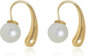Pearl Water Drop Earrings for Women Chunky Gold Earrings Hoop Earring Dangle Water Drop Hypoallergenic Earring