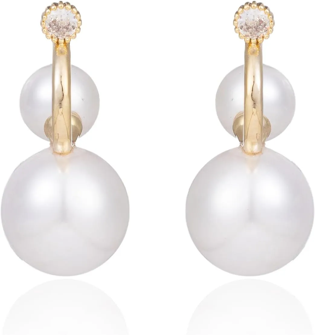 Pearl Wedding Earrings for Brides Pearl Drop Earrings for Women White Round Pearls 14K Gold Plated Bridal Earring for Wedding Rhinestone Pearls Earring Formal Bridesmaid Gifts Trendy Stuff
