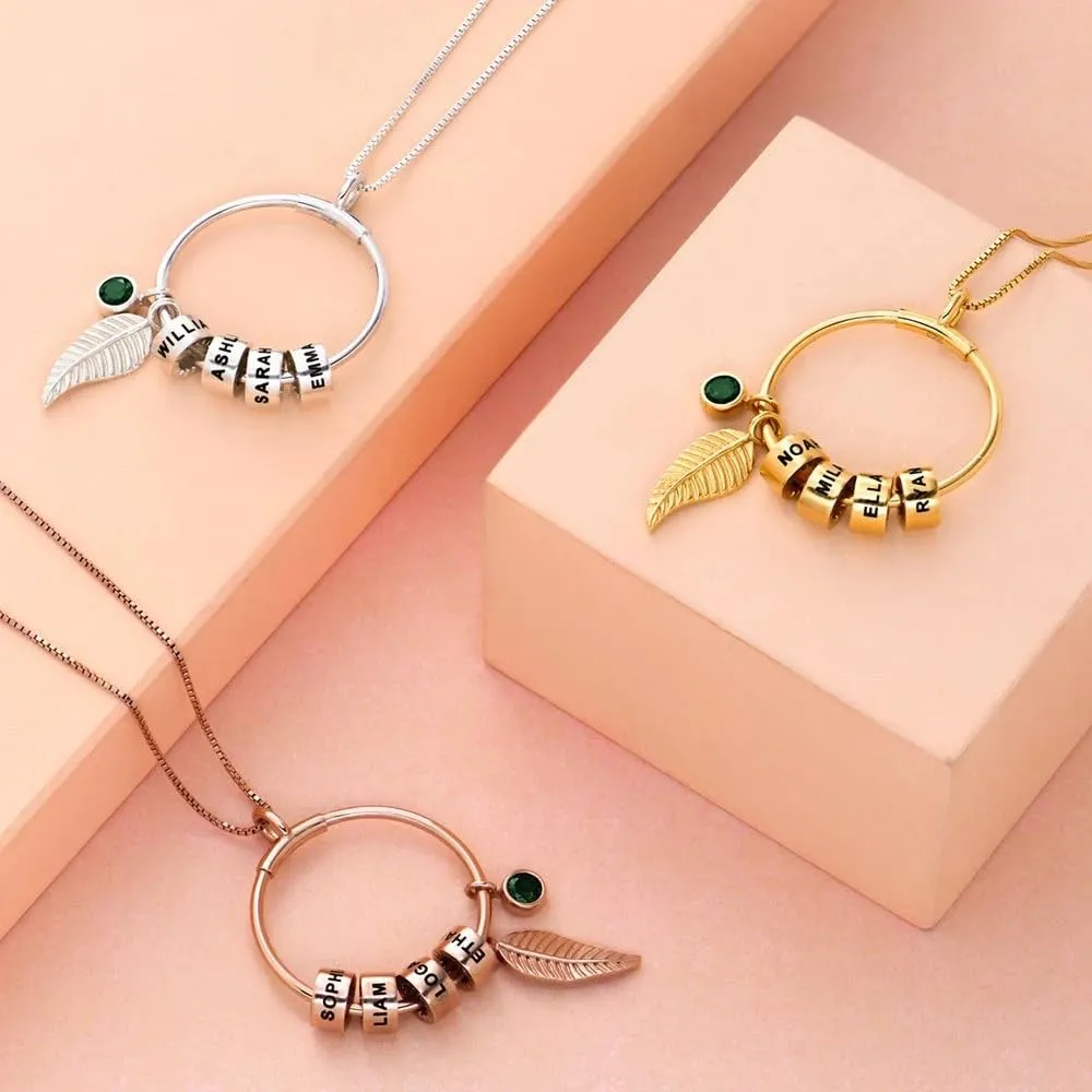 Personalize Name Necklace for Women Dainty Gold Necklace 14K Gold Nameplated Pendant Necklace Beaded Name Necklace Birthstone Necklace Birthday Mother's Day Jewelry for Mom/Dad/Dauguter/Son/Girlfriend