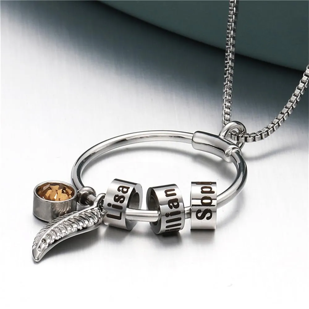 Personalize Name Necklace for Women Dainty Gold Necklace 14K Gold Nameplated Pendant Necklace Beaded Name Necklace Birthstone Necklace Birthday Mother's Day Jewelry for Mom/Dad/Dauguter/Son/Girlfriend