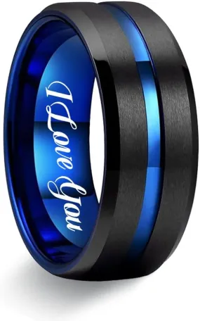 Personalized Couple Rings Set Black Promise Rings for Him and Her Customizable engagement rings for couples set Blue Couple Custom Wedding Rings Set (Men Ring)