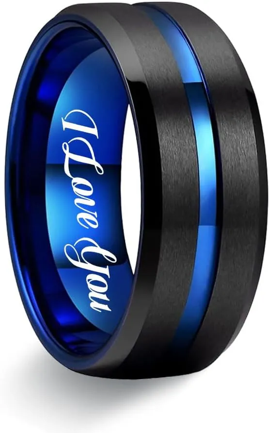 Personalized Couple Rings Set Black Promise Rings for Him and Her Customizable engagement rings for couples set Blue Couple Custom Wedding Rings Set (Men Ring)