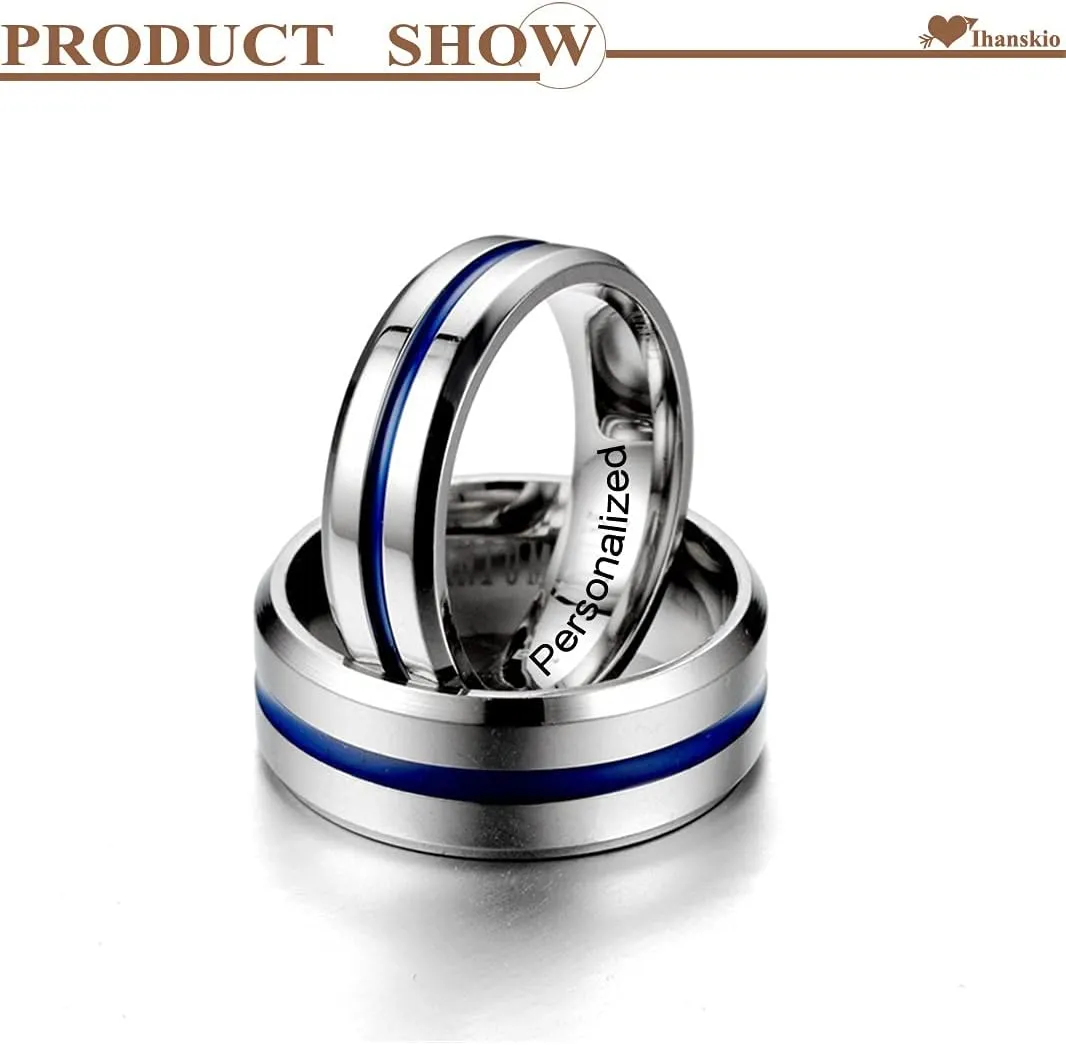 Personalized Custom Made Couple Rings Double Color His Her Engagement Wedding Bands Gift Birthday Matching Titanium Steel