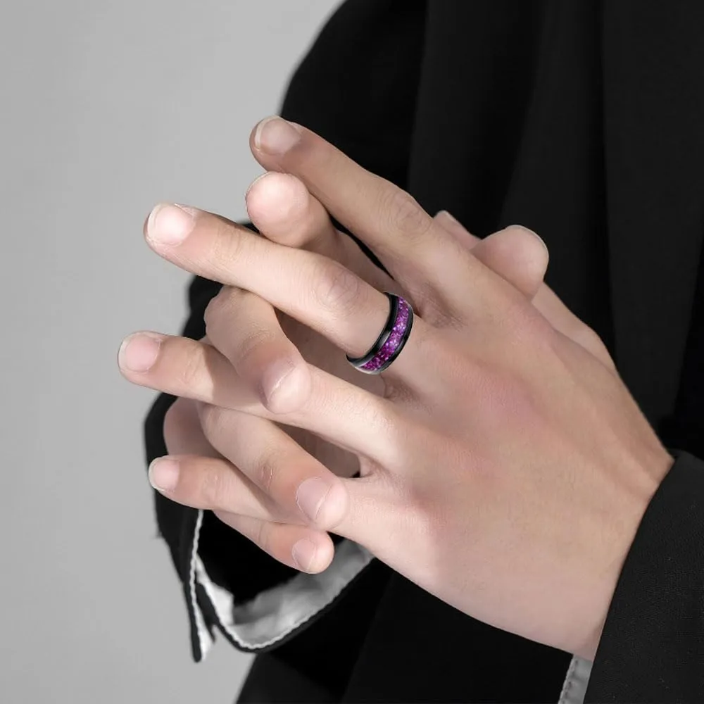 Personalized Engraved Couple Rings Set Promise Rings for Him and Her Purple Custom Heart Engagement Rings Matching Wedding Rings for Men and Women Set, Size 5-13,with Jewelry Gift Box