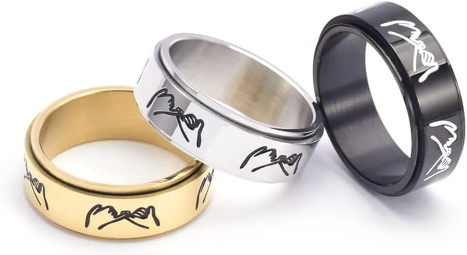 Personalized Pinky Promise Rings for Couple,Engraved Nameplates Date Coordinates Spinner Band Stainless Steel Fidget Ring Anxiety Relief Couples Jewelry for Valentine's Day,Promise Gift
