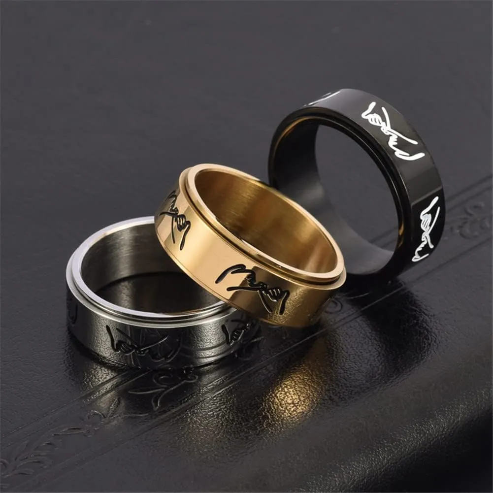 Personalized Pinky Promise Rings for Couple,Engraved Nameplates Date Coordinates Spinner Band Stainless Steel Fidget Ring Anxiety Relief Couples Jewelry for Valentine's Day,Promise Gift