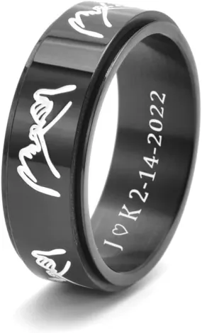 Personalized Pinky Promise Rings for Couple,Engraved Nameplates Date Coordinates Spinner Band Stainless Steel Fidget Ring Anxiety Relief Couples Jewelry for Valentine's Day,Promise Gift