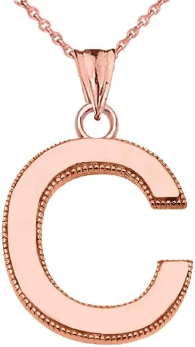 PERSONALIZED ROSE GOLD MILGRAIN INITIAL PENDANT NECKLACE - Gold Purity:: 14K, Pendant/Necklace Option: Pendant With 20" Chain