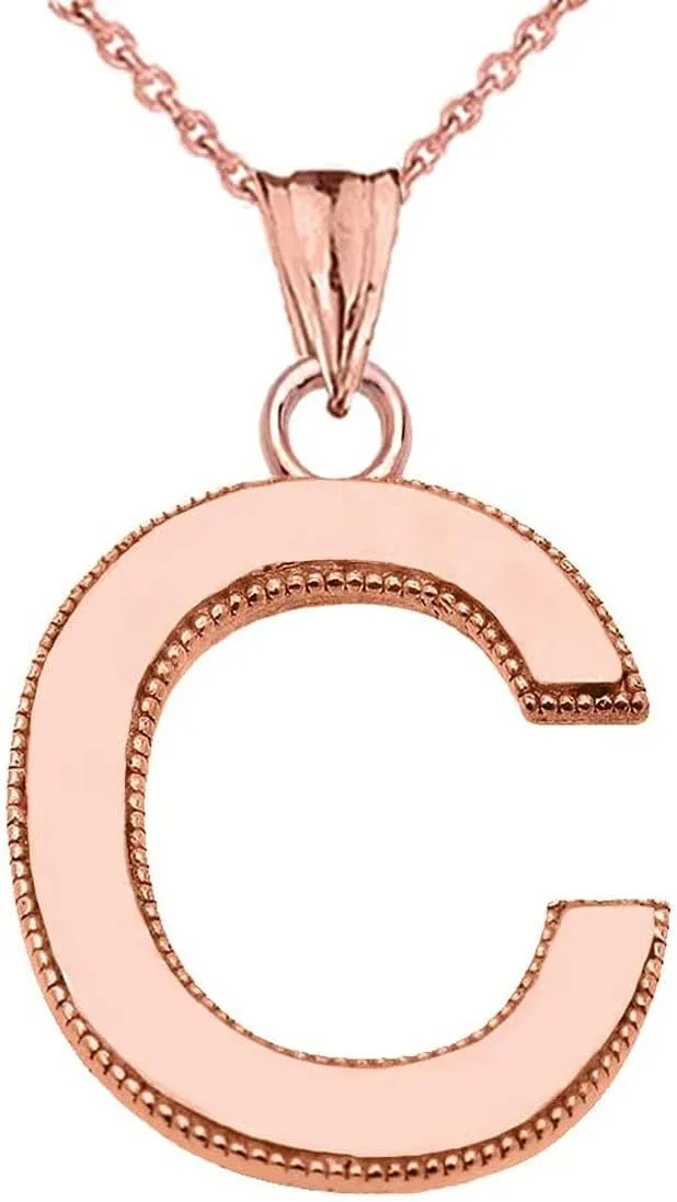 PERSONALIZED ROSE GOLD MILGRAIN INITIAL PENDANT NECKLACE - Gold Purity:: 14K, Pendant/Necklace Option: Pendant With 20" Chain
