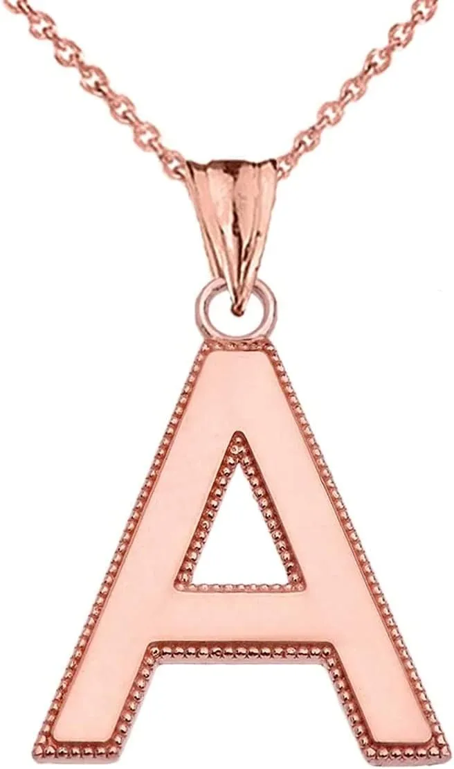 Personalized Rose Gold Milgrain Initial Pendant Necklace - Pendant/Necklace Option: Pendant With 20" Chain, Gold Purity:: 14K