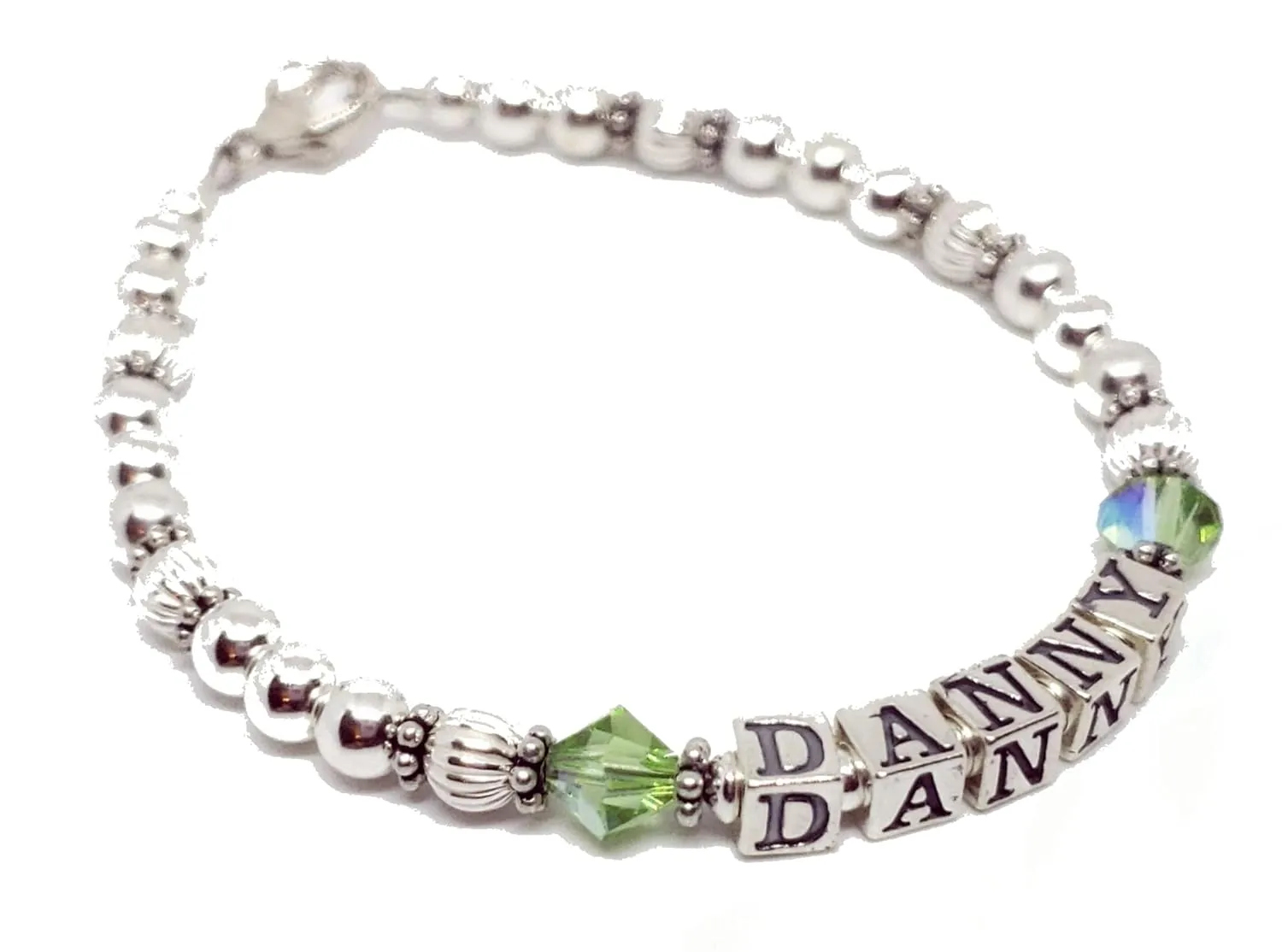 Personalized Sterling Silver Beaded Name Bracelet, Letter Block Beads, Custom Jewelry