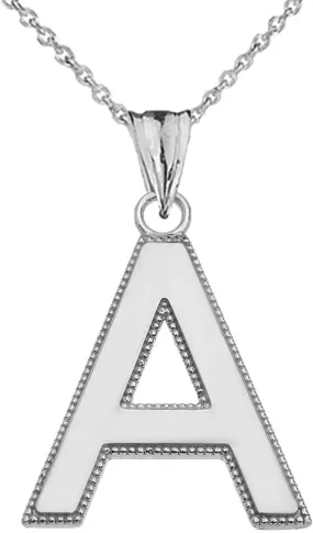 Personalized White Gold Milgrain Initial Pendant Necklace - Pendant/Necklace Option: Pendant With 20" Chain, Gold Purity:: 14K