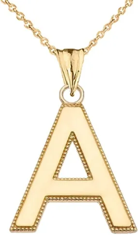 Personalized Yellow Gold Milgrain Initial Pendant Necklace - Gold Purity:: 10K, Pendant/Necklace Option: Pendant With 20" Chain