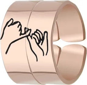 Pinky Swear Stacking Ring Set for Couple Best Friend Stainless Steel Adjustable Rins Birthday Gift for Couples BFF
