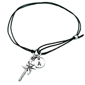 Pinwheel cord bracelet, pinwheel charm bracelet, adjustable bracelet, charm bracelet, personalized bracelet, initial, monogram