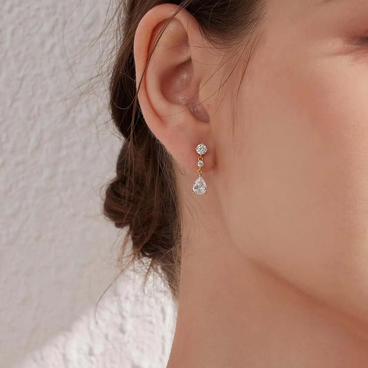 Platinum Plated Tiny Dangle Drop Earrings for Women 925 Sterling Silver CZ Diamond Drop Stud Earrings with 5A  Cubic Zirconia Small Danling Earrings