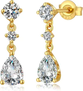 Platinum Plated Tiny Dangle Drop Earrings for Women 925 Sterling Silver CZ Diamond Drop Stud Earrings with 5A  Cubic Zirconia Small Danling Earrings