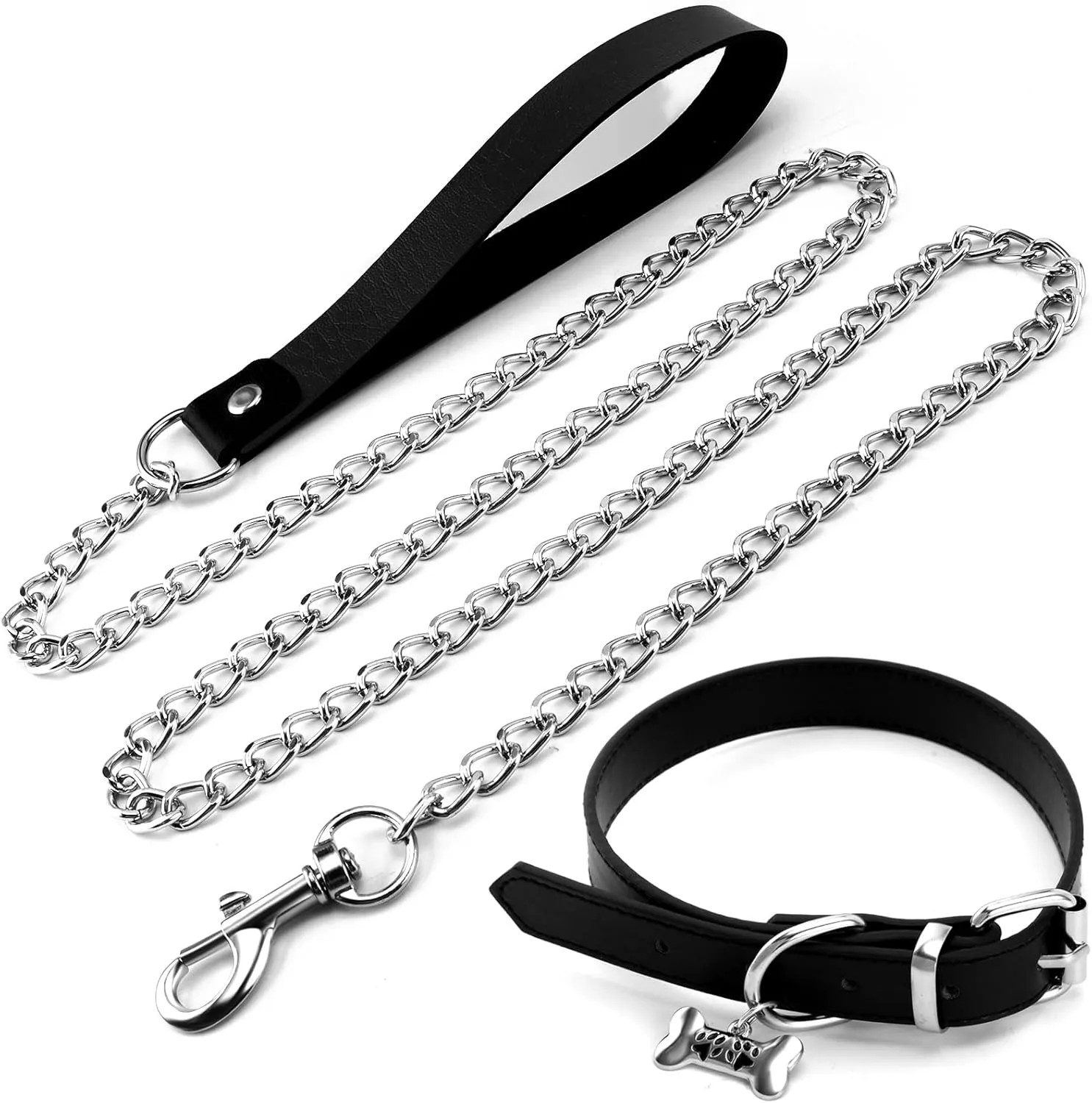 PLwelth Black Choker Necklace for Women Leather Chokers Collar With Chain Set Gothic Punk Grunge Emo Necklace Adjustable Goth Body Chain Accessories Jewelry Gifts for Her Halloween Sexy Cosplay Party