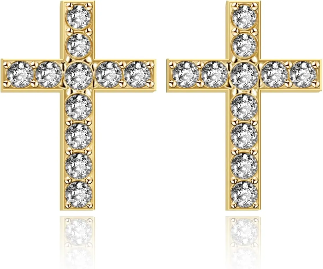 PLwelth Small Cross Stud Earrings for Women 14K Gold Plated Stud Earrings Sparkle Diamond Cross Earrings Cute Cross Earrings Hypoallergenic Earrings Statement Jewelry Gifts for Her Birthday Christmas
