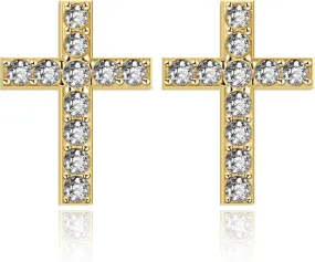 PLwelth Small Cross Stud Earrings for Women 14K Gold Plated Stud Earrings Sparkle Diamond Cross Earrings Cute Cross Earrings Hypoallergenic Earrings Statement Jewelry Gifts for Her Birthday Christmas