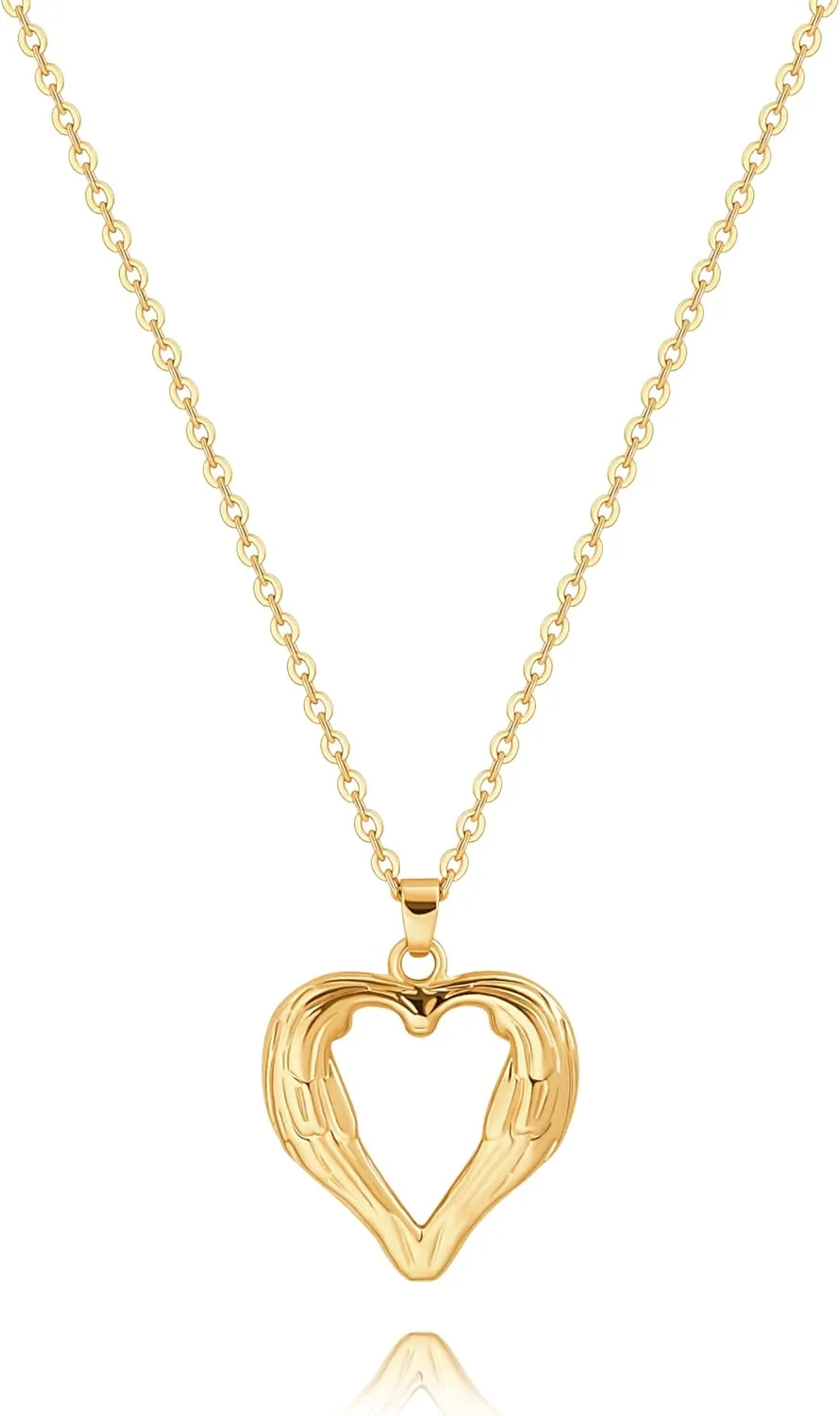 POTESSA 18K Gold Plated Pendant Necklace Medallion Coin Heart Y Shaped Chain Toggle Necklace for Women Jewelry
