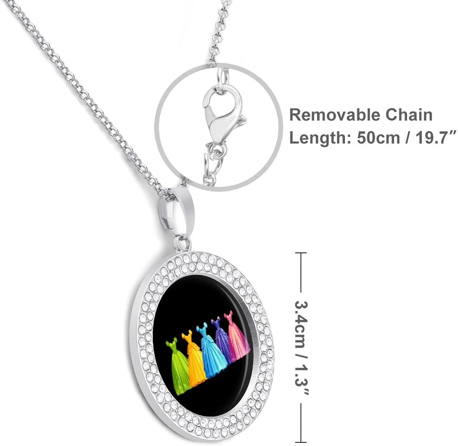 Princess Dress Colorful Diamond Necklace Dainty Round Pendant Necklaces Jewelry Gifts for Women