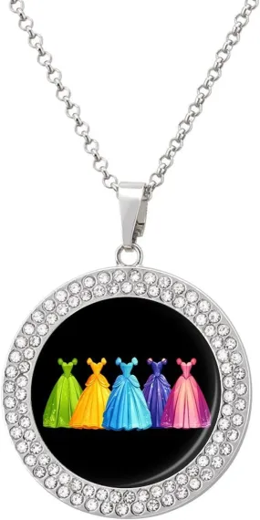 Princess Dress Colorful Diamond Necklace Dainty Round Pendant Necklaces Jewelry Gifts for Women