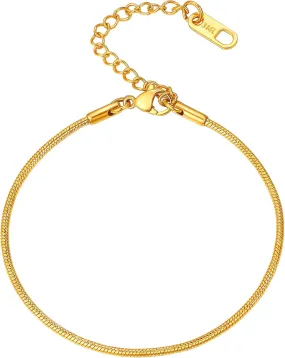 PROSTEEL 316L Stainless Steel Snake Chain, Black/18K Gold Plated, 1.5mm Snake Chain Bracelet, DIY Charms Chain, Personalized, 6.3'' 2'' extending chain(Wrapped)