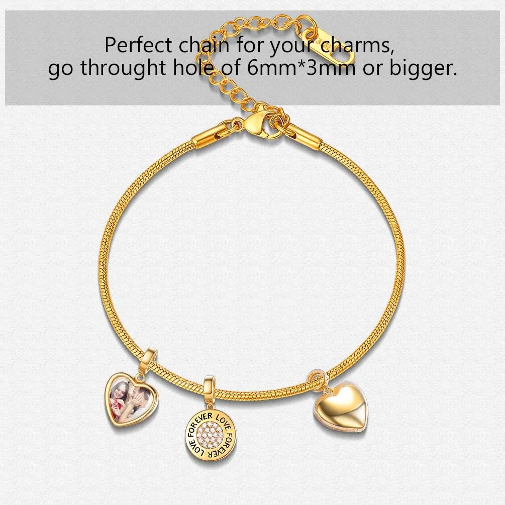 PROSTEEL 316L Stainless Steel Snake Chain, Black/18K Gold Plated, 1.5mm Snake Chain Bracelet, DIY Charms Chain, Personalized, 6.3'' 2'' extending chain(Wrapped)