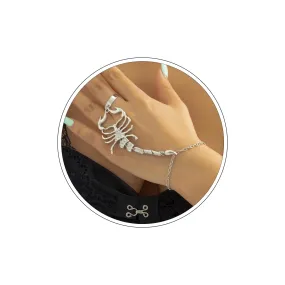 Punk Ring Bracelet Hand Chain Silver Rhinestone Scorpion Finger Ring Chain Bracelet Tassel Chain CZ Scorpion Ring Bracelet Vintage Slave Hand Chain Bracelet Jewelry for Women