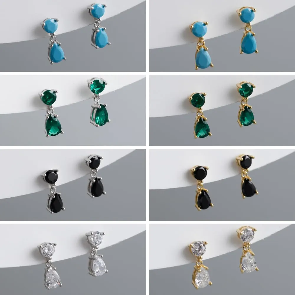 Pure Elegance: 925 Silver Minimalist Water Drop Zircon Stud Earrings for Women (gold, turquoise zircon)