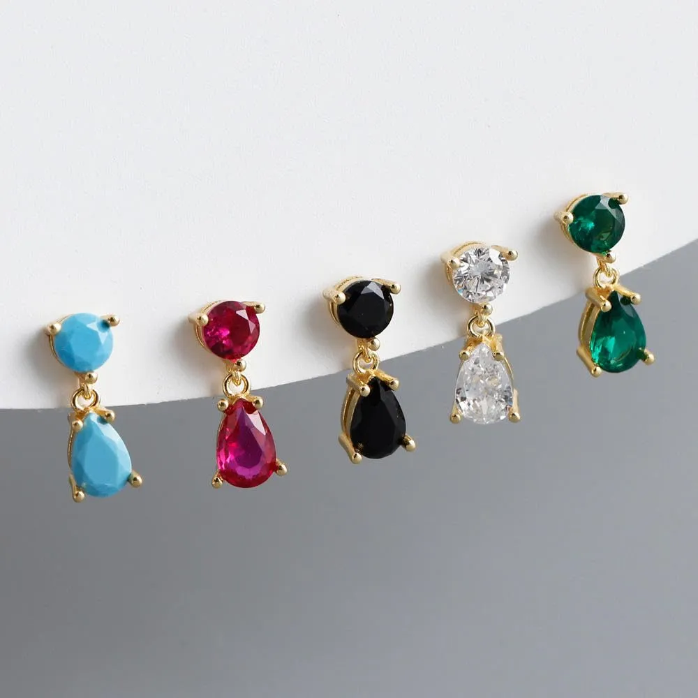 Pure Elegance: 925 Silver Minimalist Water Drop Zircon Stud Earrings for Women (gold, turquoise zircon)