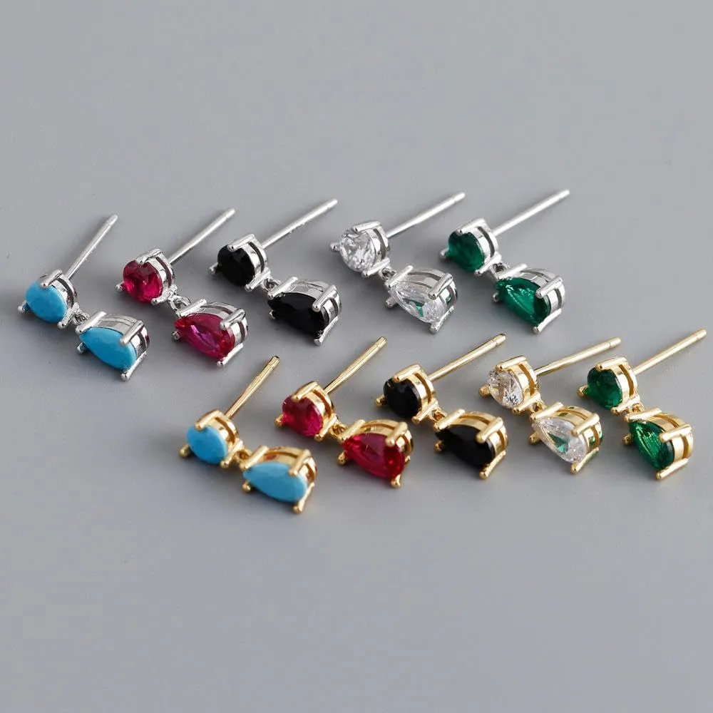 Pure Elegance: 925 Silver Minimalist Water Drop Zircon Stud Earrings for Women (gold, turquoise zircon)