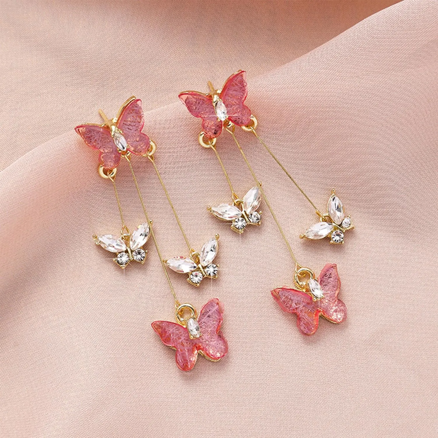 Purple Butterfly Tassel Style Zircon Earrings for Women Crystal Rhinestone Drop Earrings Long Butterfly Dangle Earrings Wedding Jewelry for Women