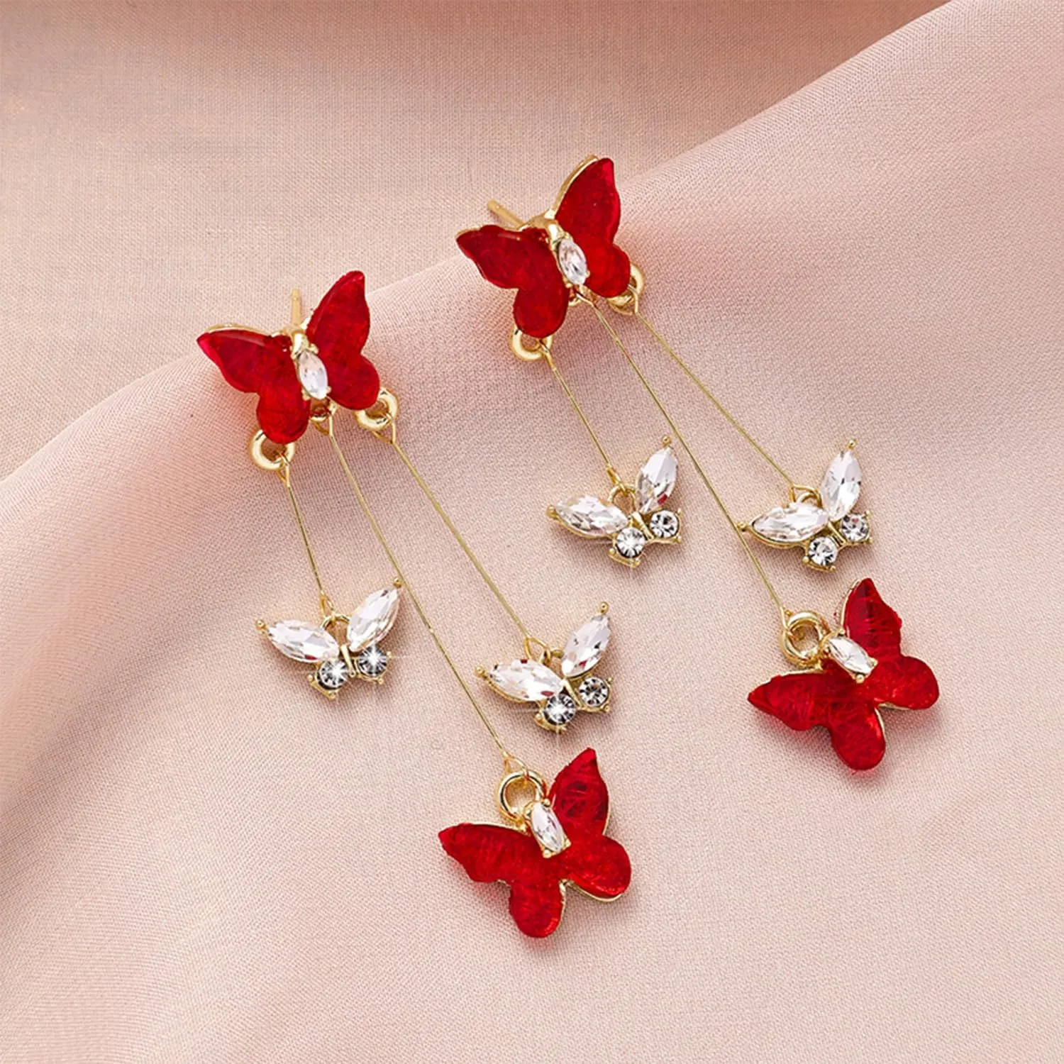 Purple Butterfly Tassel Style Zircon Earrings for Women Crystal Rhinestone Drop Earrings Long Butterfly Dangle Earrings Wedding Jewelry for Women