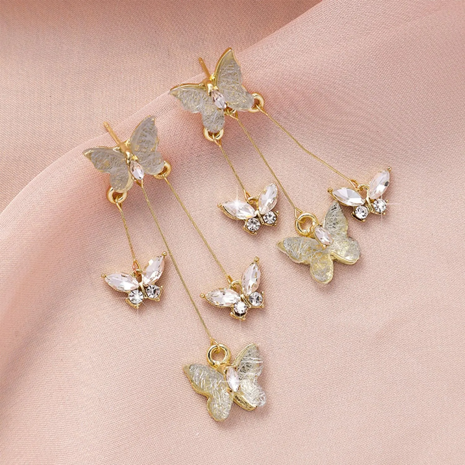 Purple Butterfly Tassel Style Zircon Earrings for Women Crystal Rhinestone Drop Earrings Long Butterfly Dangle Earrings Wedding Jewelry for Women