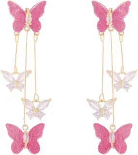 Purple Butterfly Tassel Style Zircon Earrings for Women Crystal Rhinestone Drop Earrings Long Butterfly Dangle Earrings Wedding Jewelry for Women