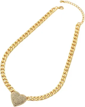 Rhinestone Heart Necklaces Punk Cuban Chunky Heart Chain Necklace Chic CZ Heart Pendant Choker Necklace for Women Girls