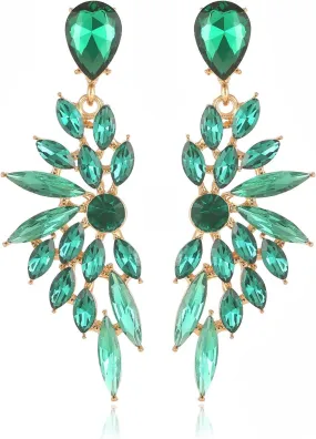 Rhinestone Statement Earrings Cluster Crystal Drop Dangle Earrings Teardrop Chandelier Earring Dangling Prom Wedding Bridal Earrings for Women