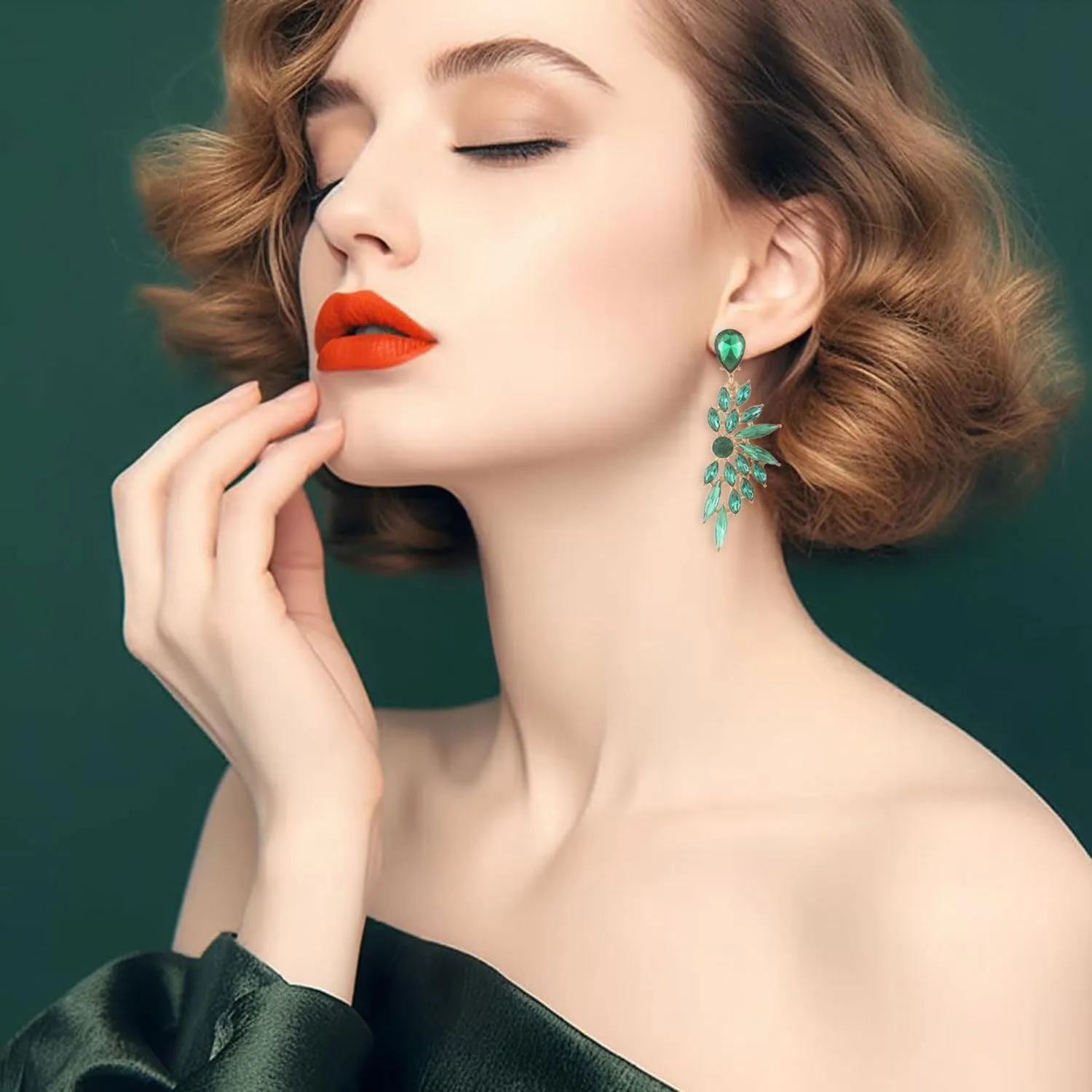 Rhinestone Statement Earrings Cluster Crystal Drop Dangle Earrings Teardrop Chandelier Earring Dangling Prom Wedding Bridal Earrings for Women