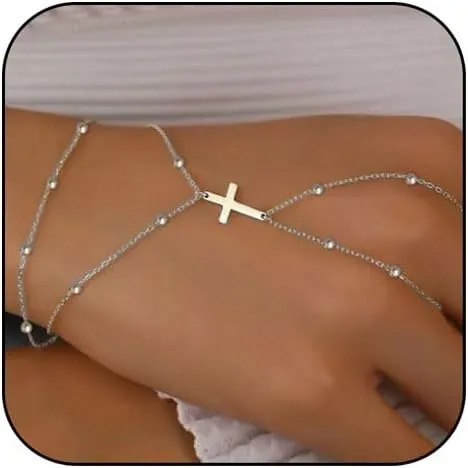 Ring Bracelet Hand Chain for Women Cross Hand Bracelet With Finger Ring Silver Gold Jewelry Gift